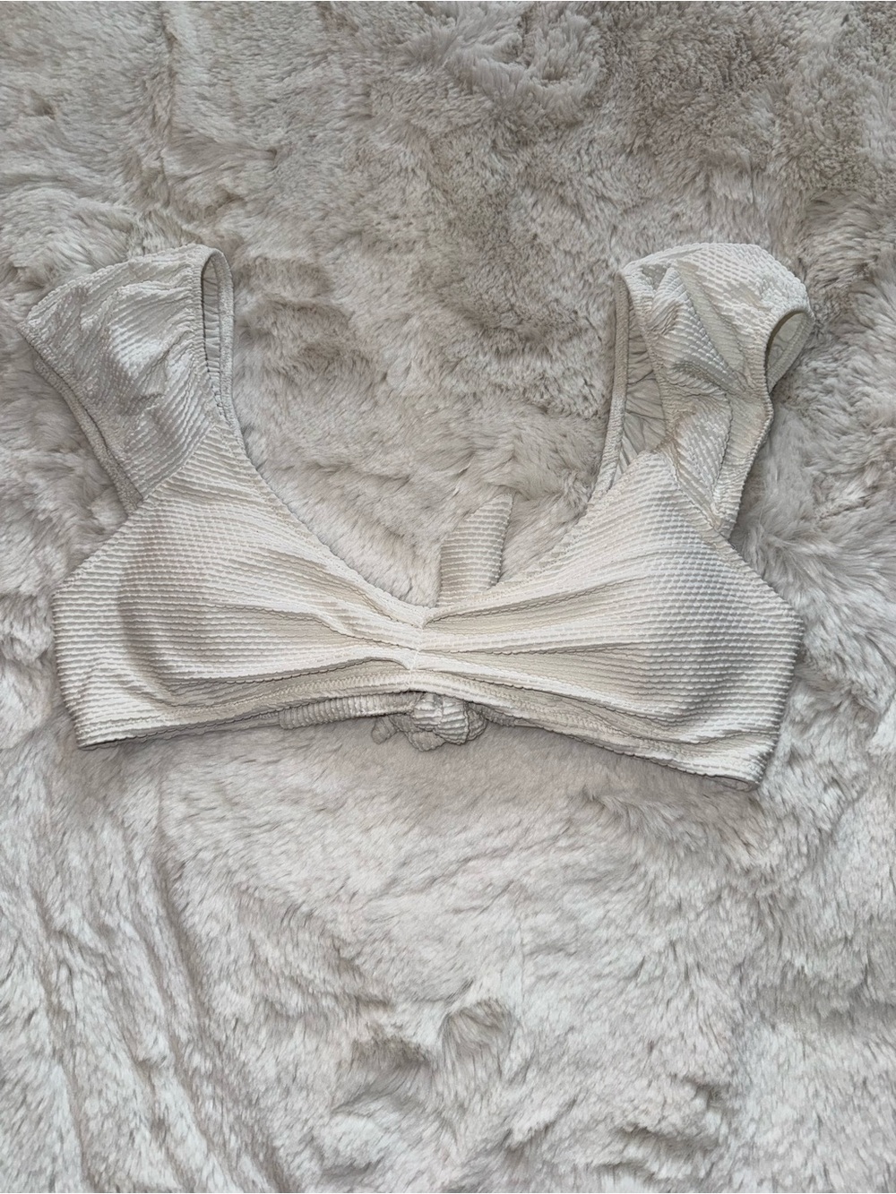 aerie White Textured Ruffle Strap Bikini Top